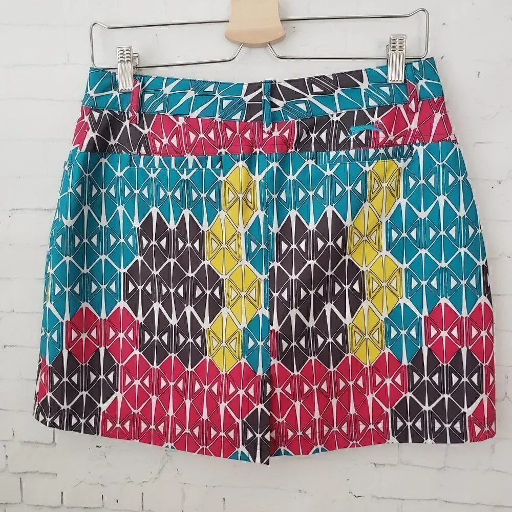 Slazenger Golf Skort Size 2 Geometric Teal Blue Yellow Pink Built In Short Skirt